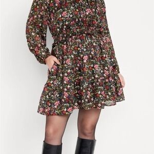 Old Navy Black Pleated Sundress with Bishop Sleeves